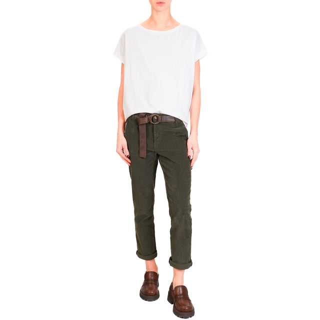 Zeroassoluto-Pantalone LOIS chino velluto millerighe elasticizzato - verde bosco