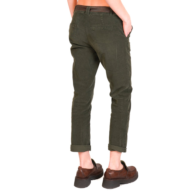 Zeroassoluto-Pantalone LOIS chino velluto millerighe elasticizzato - verde bosco