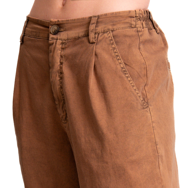 Zeroassoluto-Pantalone LOLA cotone elasticizzato stone washed maltinto - tabacco