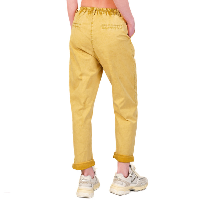 Zeroassoluto-Pantalone LOLA cotone elasticizzato stone washed maltinto - mimosa