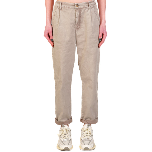 Zeroassoluto-Pantalone LOLA cotone elasticizzato stone washed maltinto - taupe