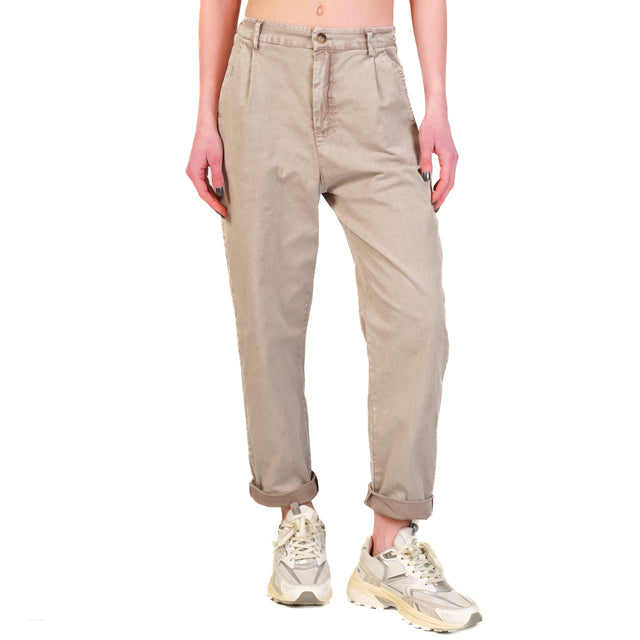 Zeroassoluto-Pantalone LOLA cotone elasticizzato stone washed maltinto - taupe