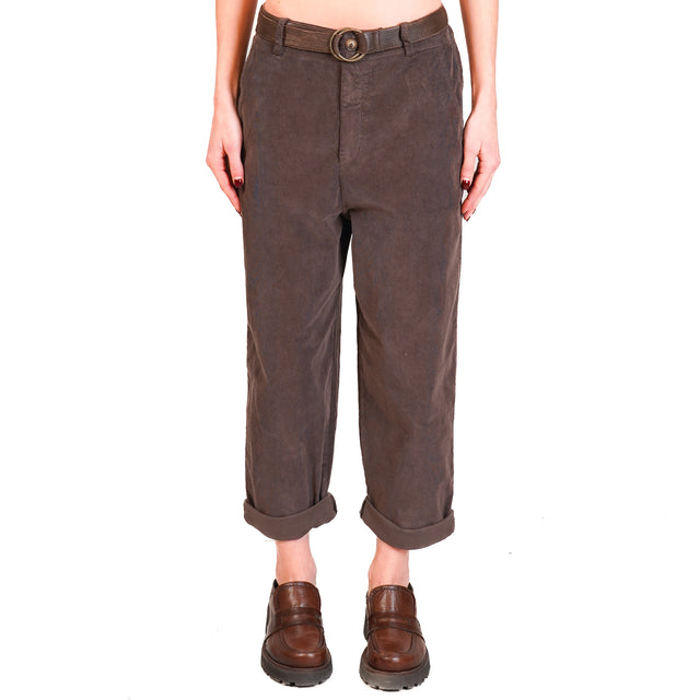 Zeroassoluto-Pantalone LORY velluto millerighe elasticizzato - moro