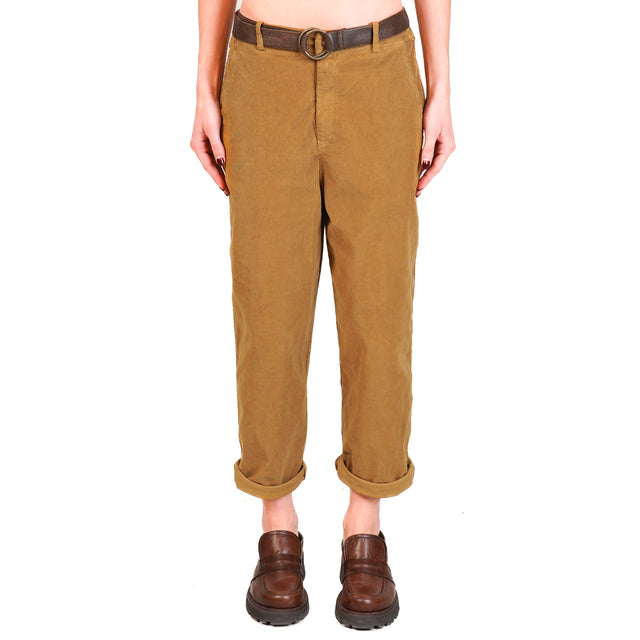 Zeroassoluto-Pantalone LORY velluto millerighe elasticizzato - humus