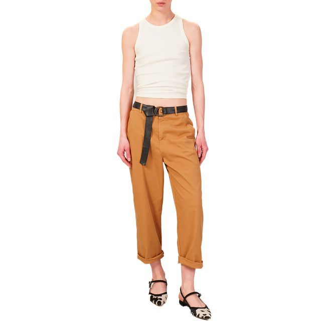 Zeroassoluto-Pantalone LORY baggy cotone elasticizzato - caramel