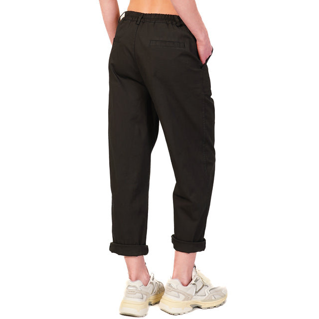 Zeroassoluto-Pantalone LORY baggy cotone elasticizzato - nero