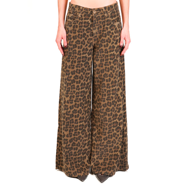 Zeroassoluto-Pantalone LUNA millerighe animalier elasticizzato - beige/nero