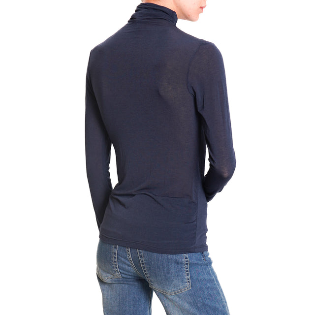 Zeroassoluto-T-shirt collo alto misto cashmere - blu