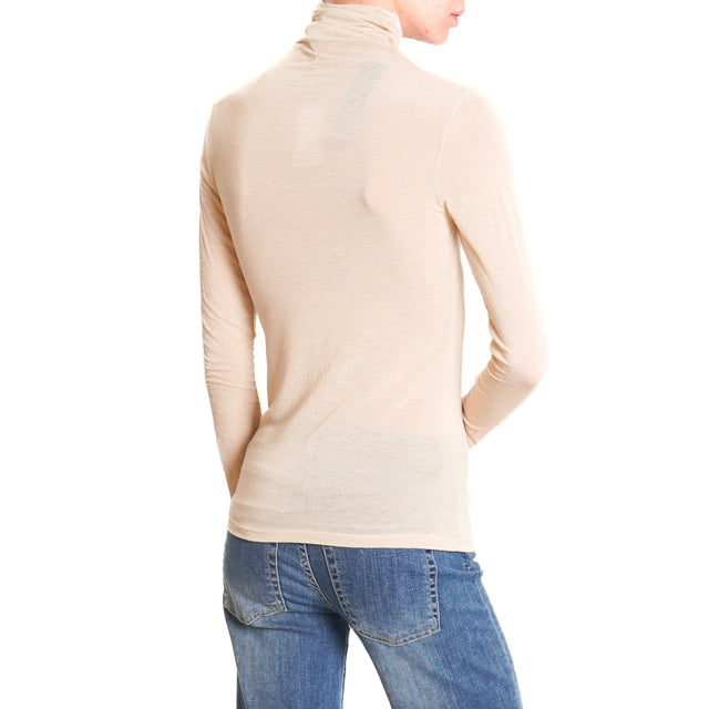 Zeroassoluto-T-shirt collo alto misto cashmere - nude