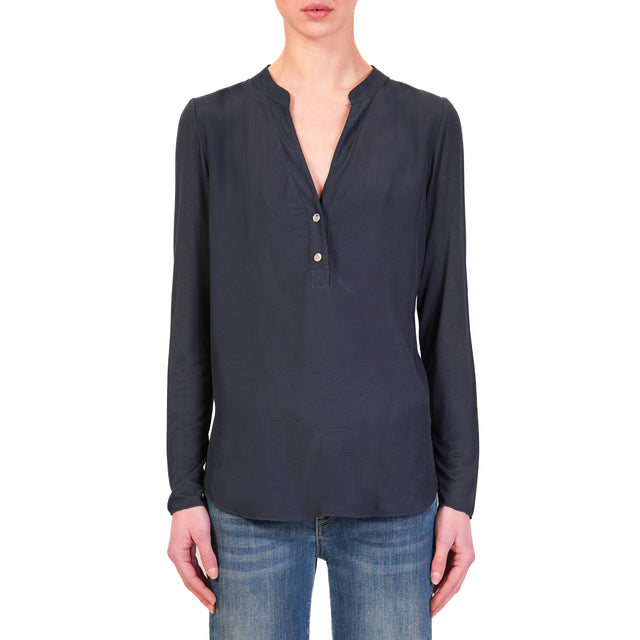 Zeroassoluto-Camicia chester doppio tessuto - blu