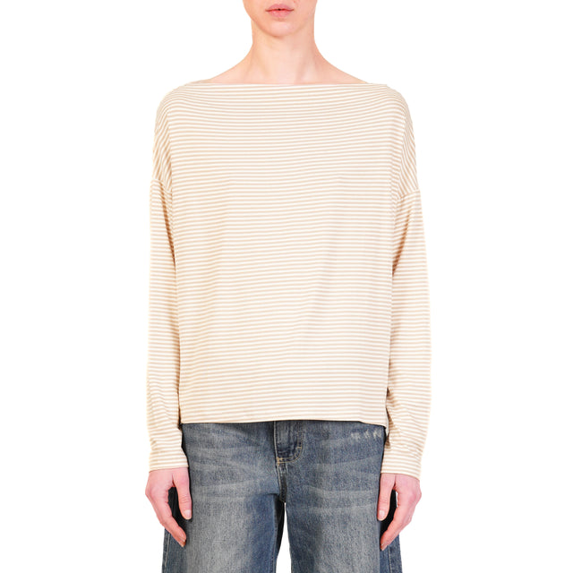 Zeroassoluto-T-shirt CLOE righe in jersey - beige/bianco