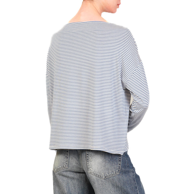 Zeroassoluto-T-shirt CLOE righe in jersey - jeans/bianco