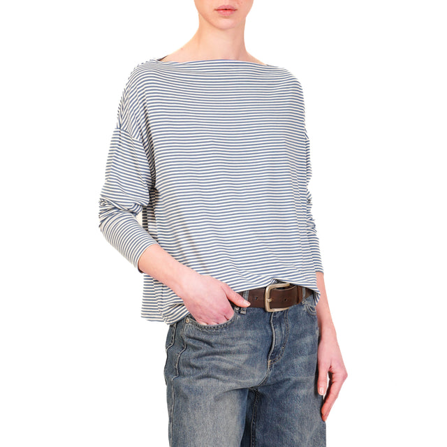 Zeroassoluto-T-shirt CLOE righe in jersey - jeans/bianco