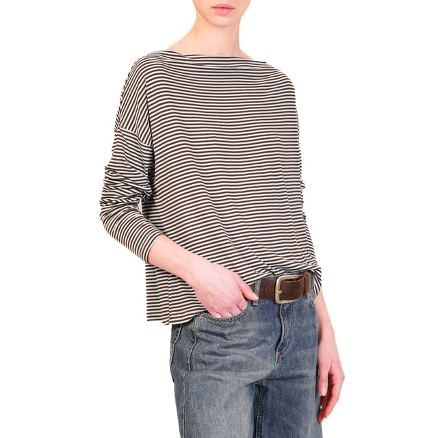 Zeroassoluto-T-shirt CLOE righe in jersey - moro/celeste