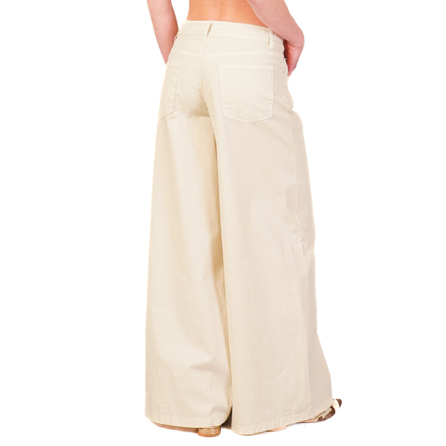 Zeroassoluto-Pantalone LANY wide leg cotone elasticizzato - burro