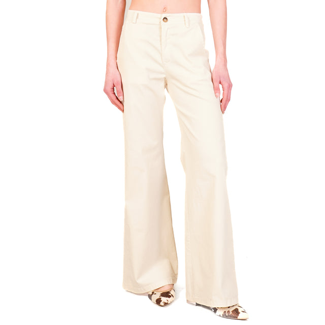 Zeroassoluto-Pantalone LILLY palazzo cotone elasticizzato - burro