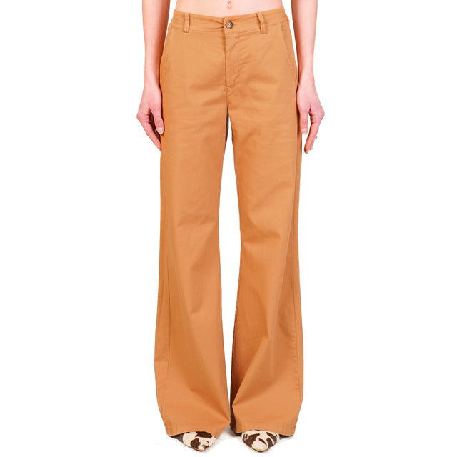 Zeroassoluto-Pantalone LILLY palazzo cotone elasticizzato - caramel