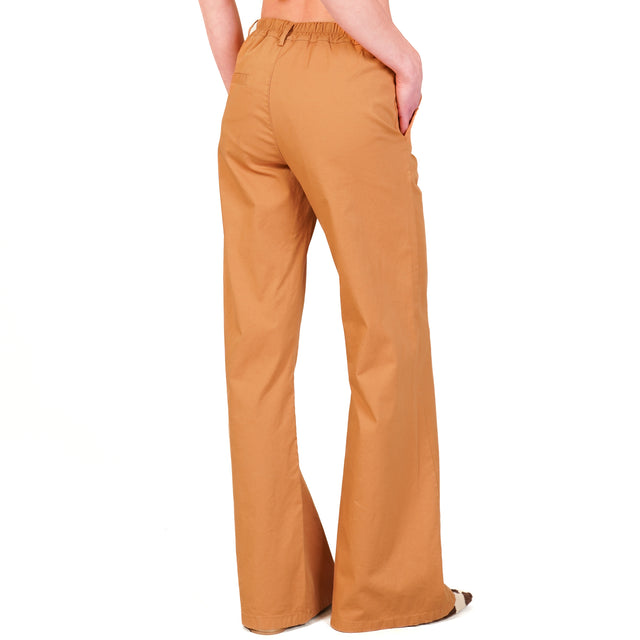 Zeroassoluto-Pantalone LILLY palazzo cotone elasticizzato - caramel