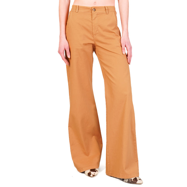 Zeroassoluto-Pantalone LILLY palazzo cotone elasticizzato - caramel