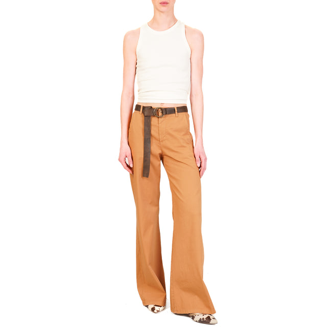 Zeroassoluto-Pantalone LILLY palazzo cotone elasticizzato - caramel