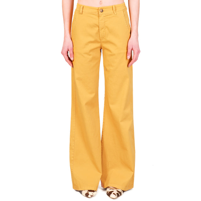 Zeroassoluto-Pantalone LILLY palazzo cotone elasticizzato - girasole