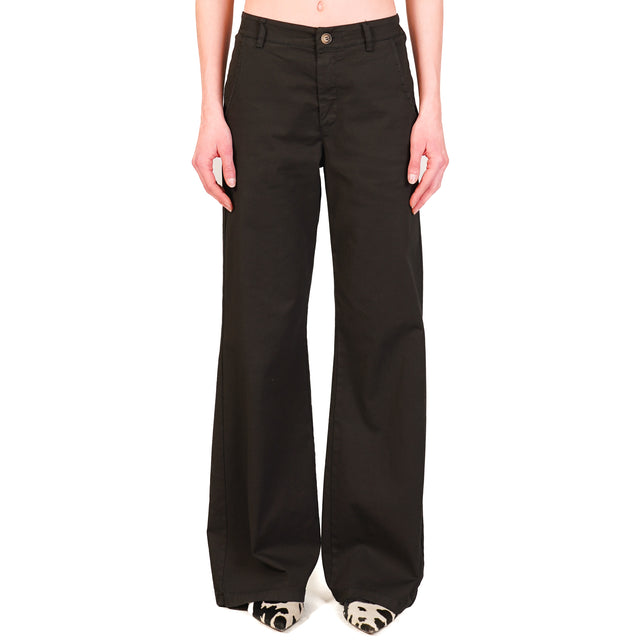 Zeroassoluto-Pantalone LILLY palazzo cotone elasticizzato - nero