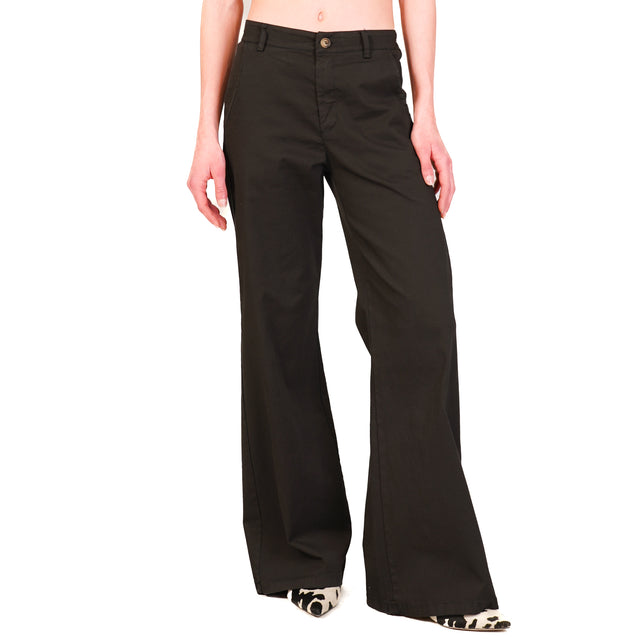 Zeroassoluto-Pantalone LILLY palazzo cotone elasticizzato - nero