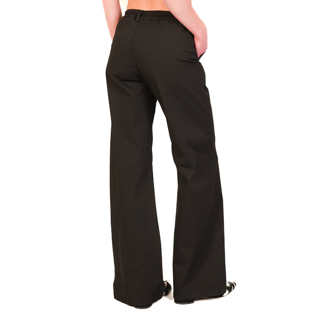 Zeroassoluto-Pantalone LILLY palazzo cotone elasticizzato - nero