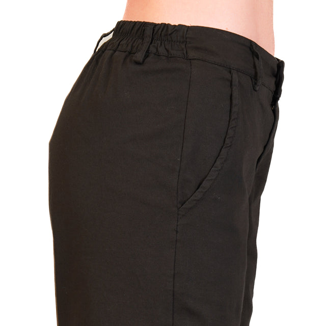 Zeroassoluto-Pantalone LILLY palazzo cotone elasticizzato - nero