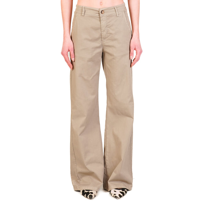 Zeroassoluto-Pantalone LILLY palazzo cotone elasticizzato - taupe