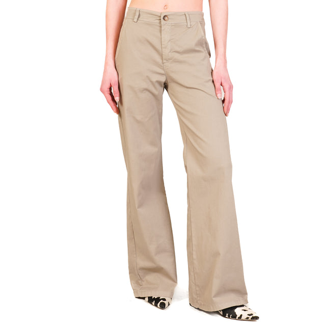 Zeroassoluto-Pantalone LILLY palazzo cotone elasticizzato - taupe