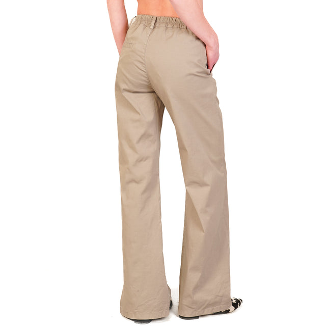 Zeroassoluto-Pantalone LILLY palazzo cotone elasticizzato - taupe