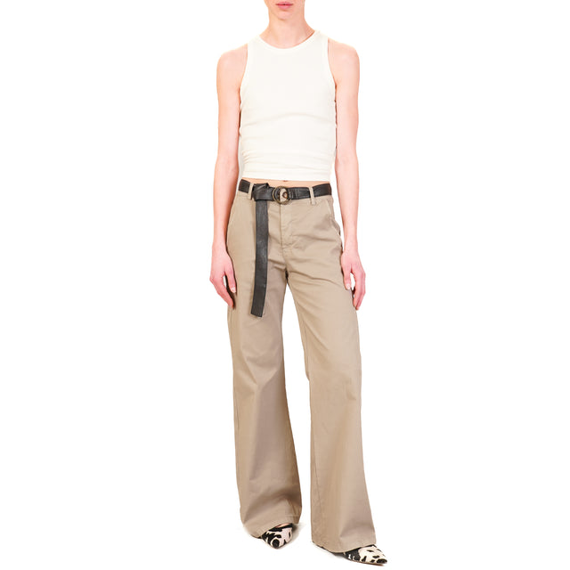 Zeroassoluto-Pantalone LILLY palazzo cotone elasticizzato - taupe