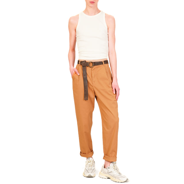 Zeroassoluto-Pantalone LOLA elastico dietro cotone elasticizzato - caramel