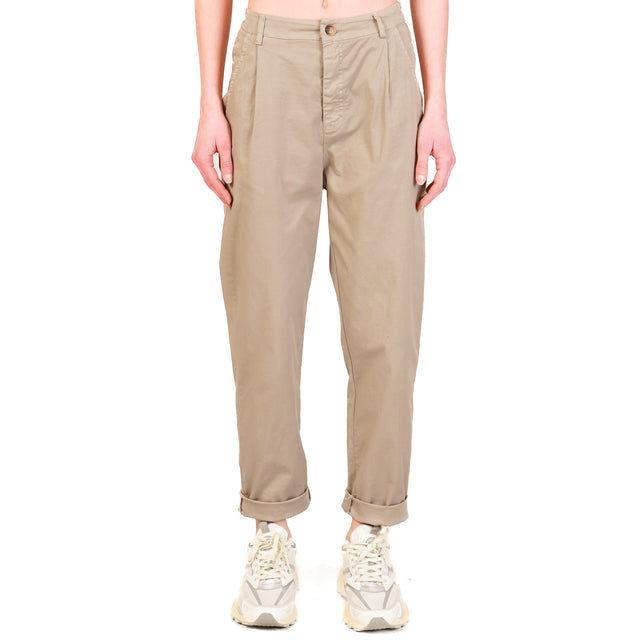 Zeroassoluto-Pantalone LOLA elastico dietro cotone elasticizzato - taupe