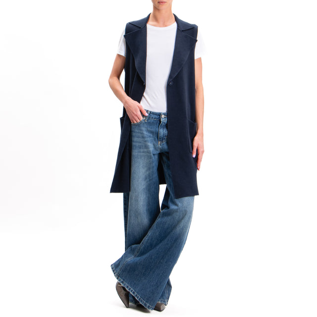 Zeroassoluto-Gilet lungo con tasche - blu