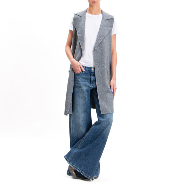 Zeroassoluto-Gilet lungo con tasche - grigio medio melange