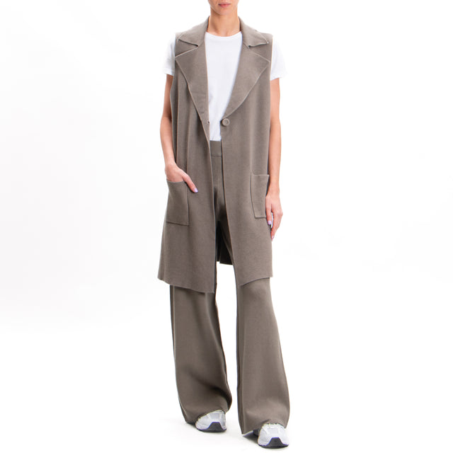 Zeroassoluto-Gilet lungo con tasche - taupe