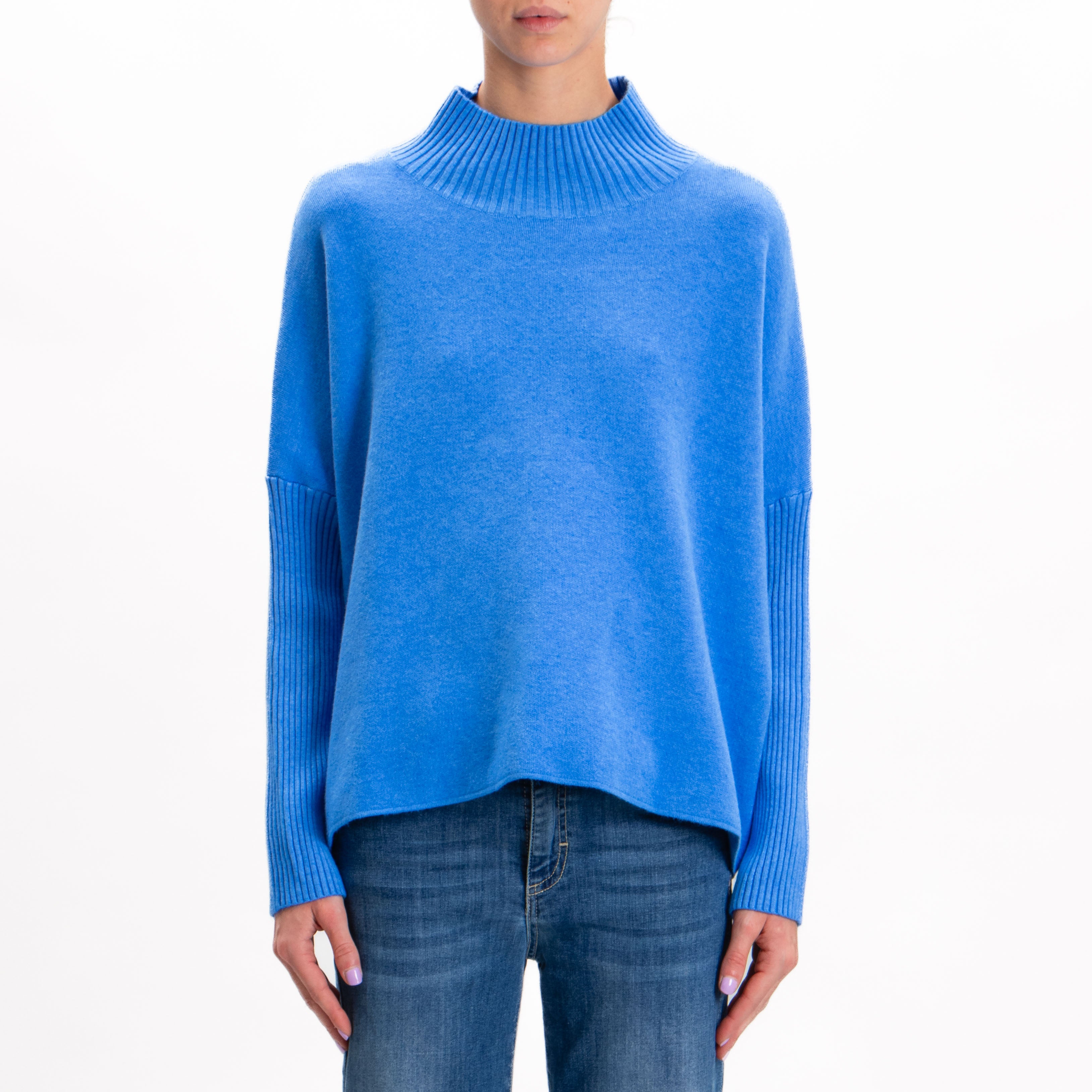 Zeroassoluto Ribbed collar and sleeve knit sweater light blue