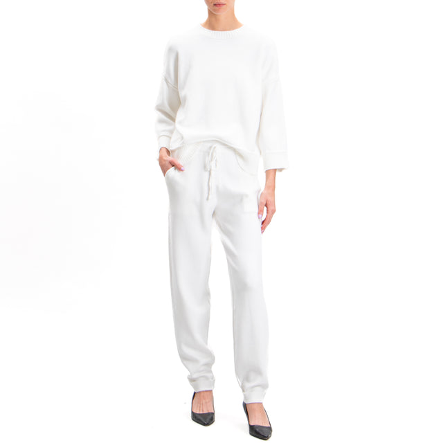 Zeroassoluto-Knitted trousers with drawstring - off white