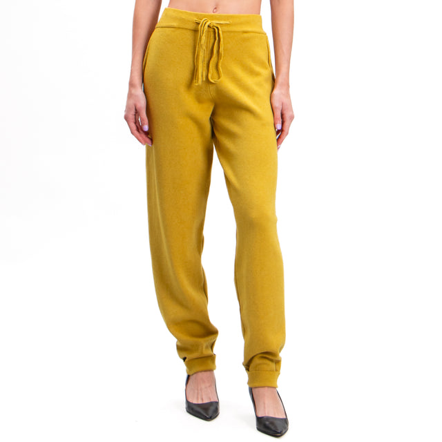 Zeroassoluto-Knitted trousers with drawstring - oil