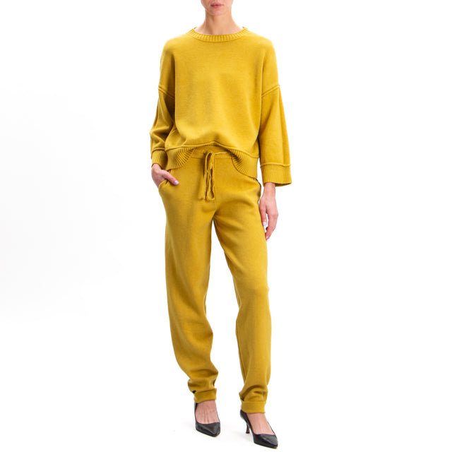 Zeroassoluto-Knitted trousers with drawstring - oil