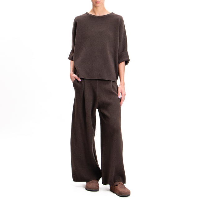 Zeroassoluto-Pantalone in maglia con pinces - cioccolato