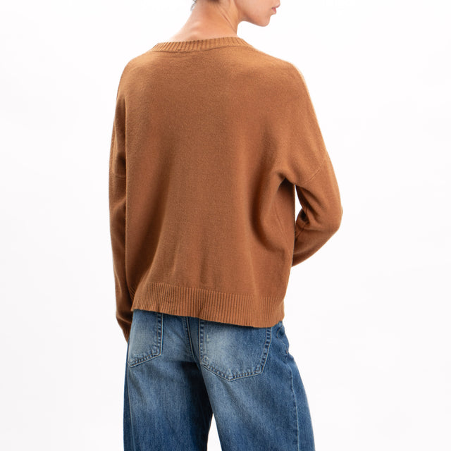 Zeroassoluto-Crewneck sweater with central stripe - camel