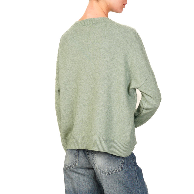 Zeroassoluto-Crewneck sweater with central stripe - sage