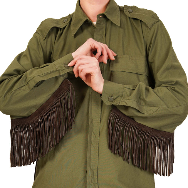 Zeroassoluto-Camicia over con frange genuine leather - militare/moro