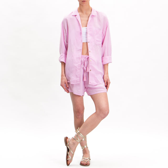 Camisa Tension de mezcla de lino con bolsillo - rosa
