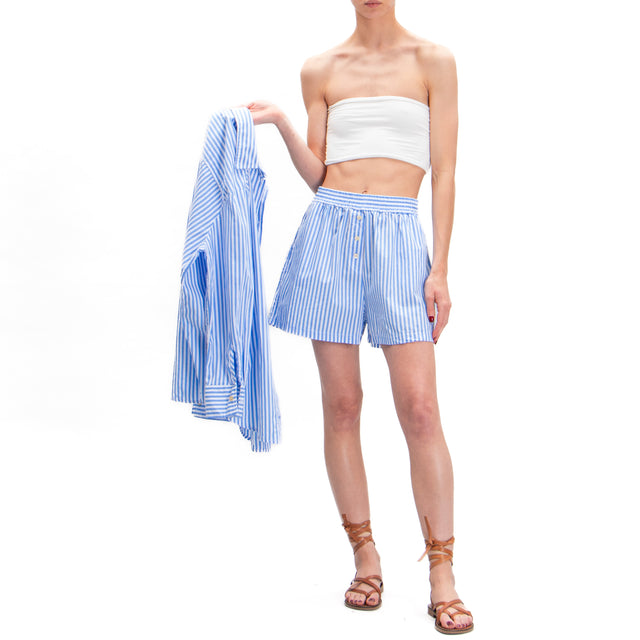 Tensione in-Shorts a righe con elastico - bianco/celeste