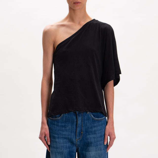 Camiseta Tension de algodón con un solo hombro - negro