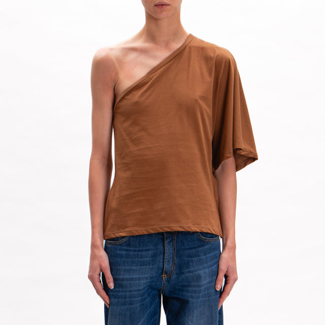 Tensione in-T-shirt monospalla in cotone - tabacco